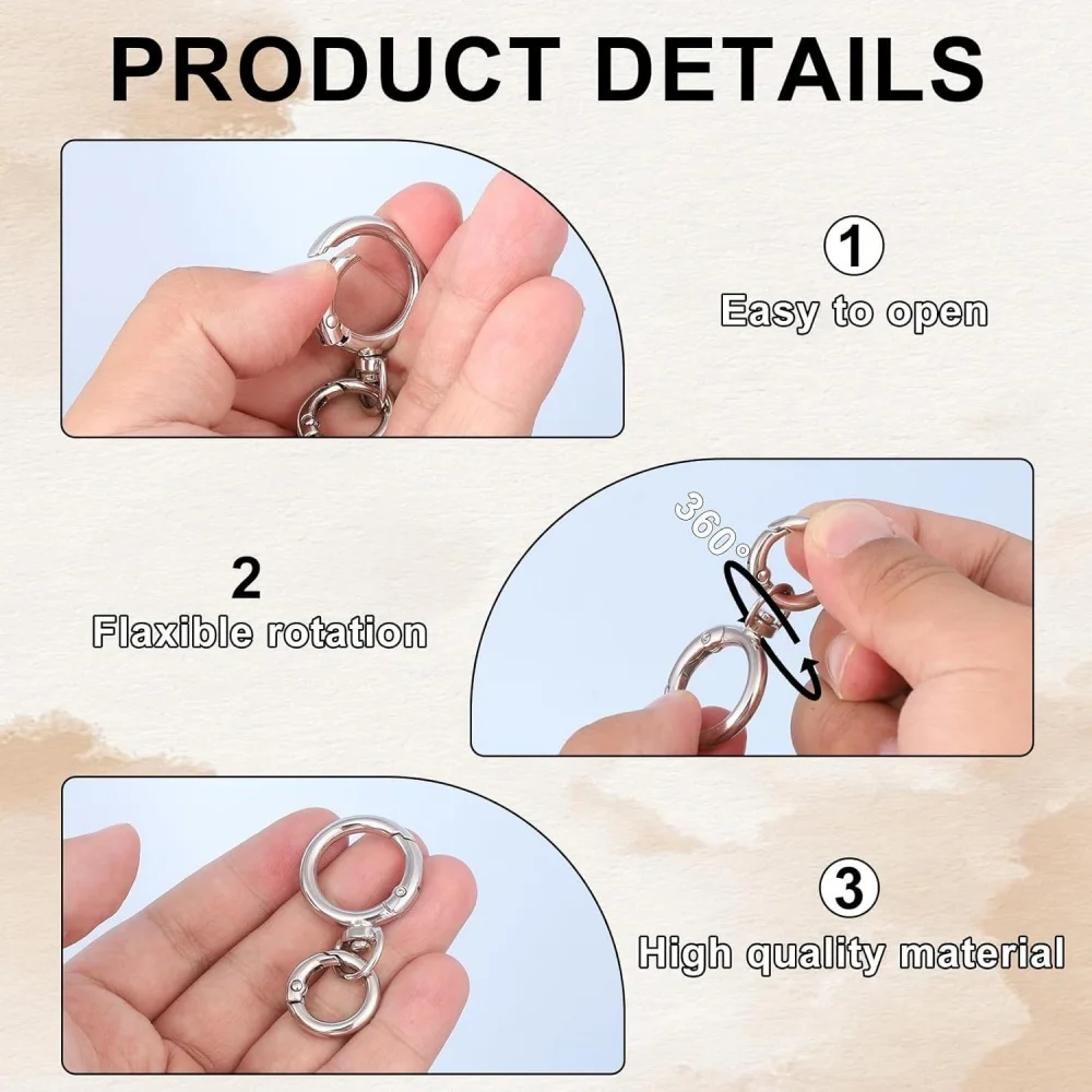 Round Spring Snap Carabiner Clip O Rings, 2/5/10 Sets