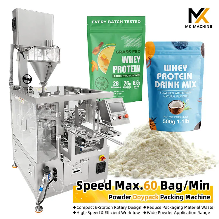 Automatic Mylar Bag Whey Protein Electrolyte Nutrition Powder Premade Pouch Packaging Machine