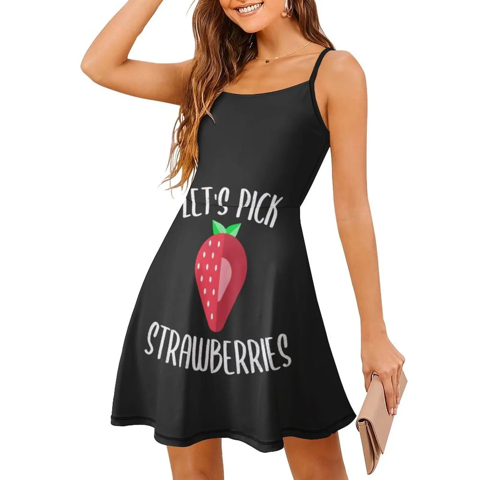 دعونا نختار الفراولة الفاكهة قطف هدية الأزهار سموك فستان للنساء الربيع الصيف فستان كاجوال للحزب الفراولة الفاكهة #3