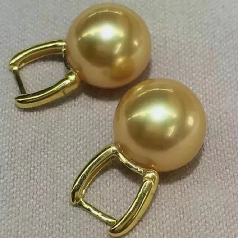 

AAAAA Gorgeous Giant 10-11mm Round South Sea Gold Pearl Earrings 925S