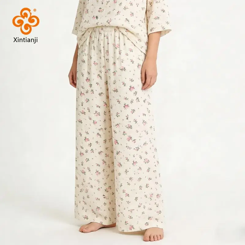 0.5/1/3/5 Metri Morbido Pigiama Floreale Camicia Da Notte Tessuto di Garza di Cotone Stampato Crepe di Cotone a maniche lunghe Ins Stile Homewear