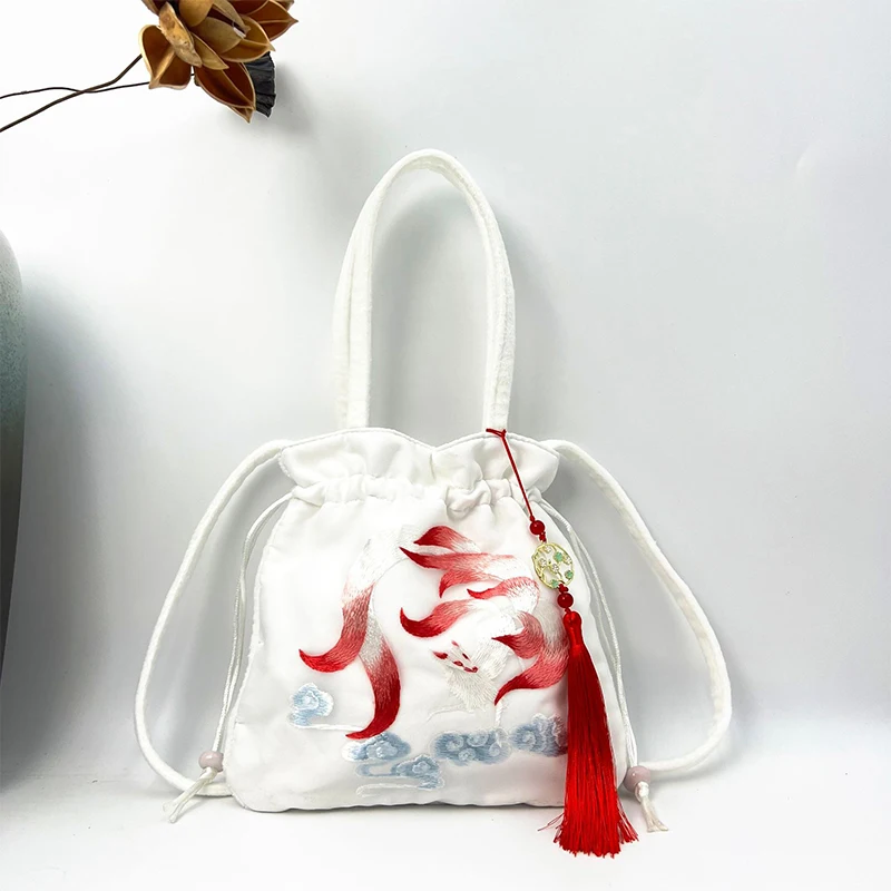 Chinese Traditional Embroidered Drawstring Handbag Ancient Style Cosplay Princess Vintage Chinese Hanfu Bag Purse Wallet