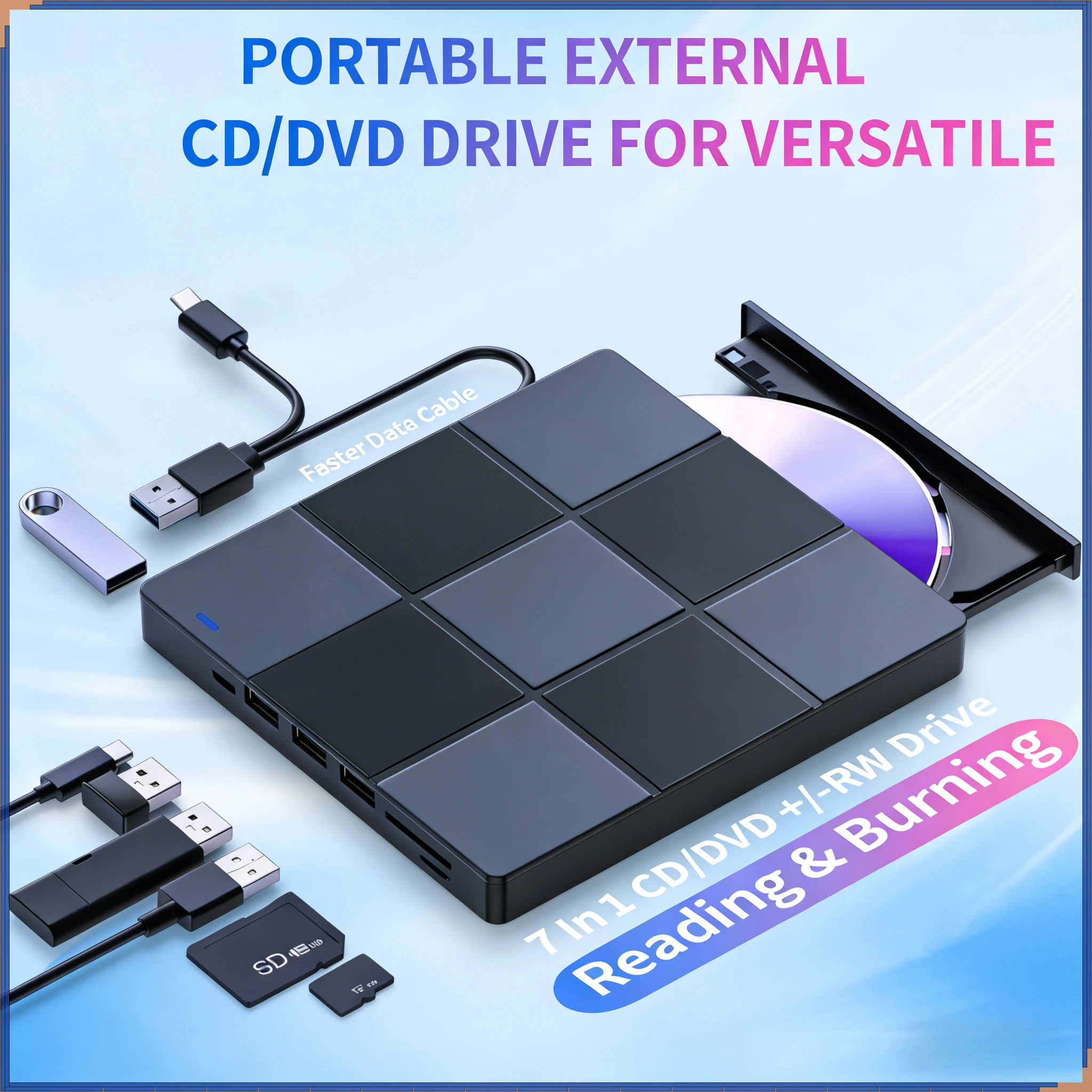 

Внешний DVD-привод, портативный CD/DVD-плеер и записывающее устройство – USB 3.0 и Type-C, устройство для чтения DVD/CD, легкий, для ноутбуков и ПК