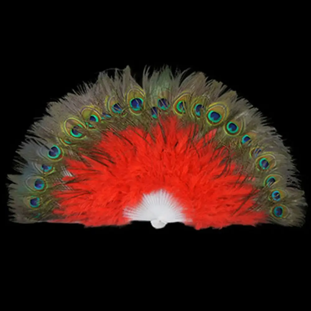 

High Quality 28 Bones Large Peacock Fur Fan 9 Colors 65cm Square Dance Performance Fan Fur Folding Fan Wedding Party Decoration