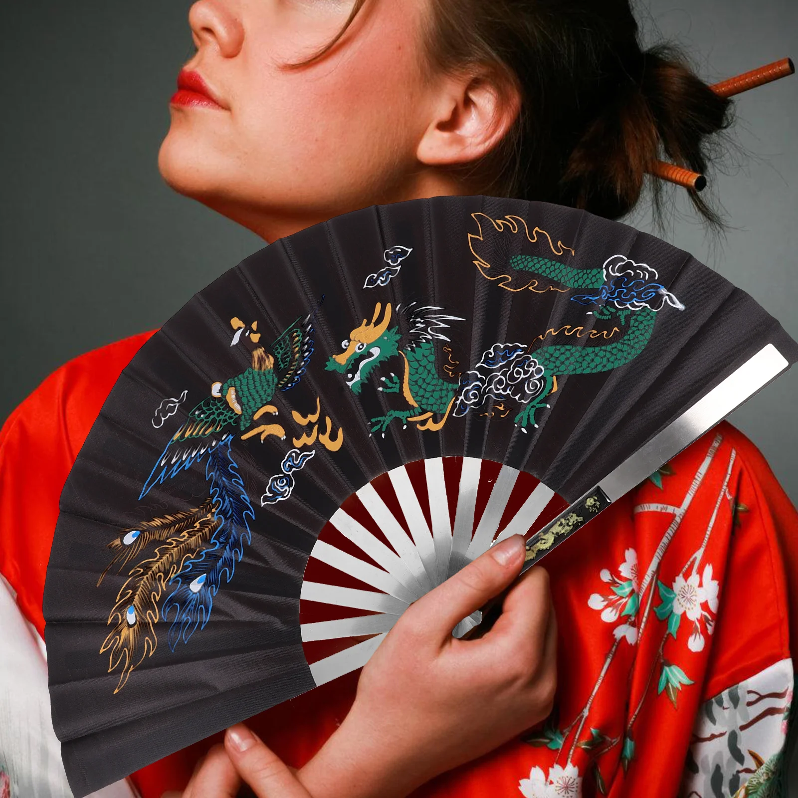 

Dragon Peony Folding Shaped Hand Fans Decorative Dance Performance Traditional Chinese Art