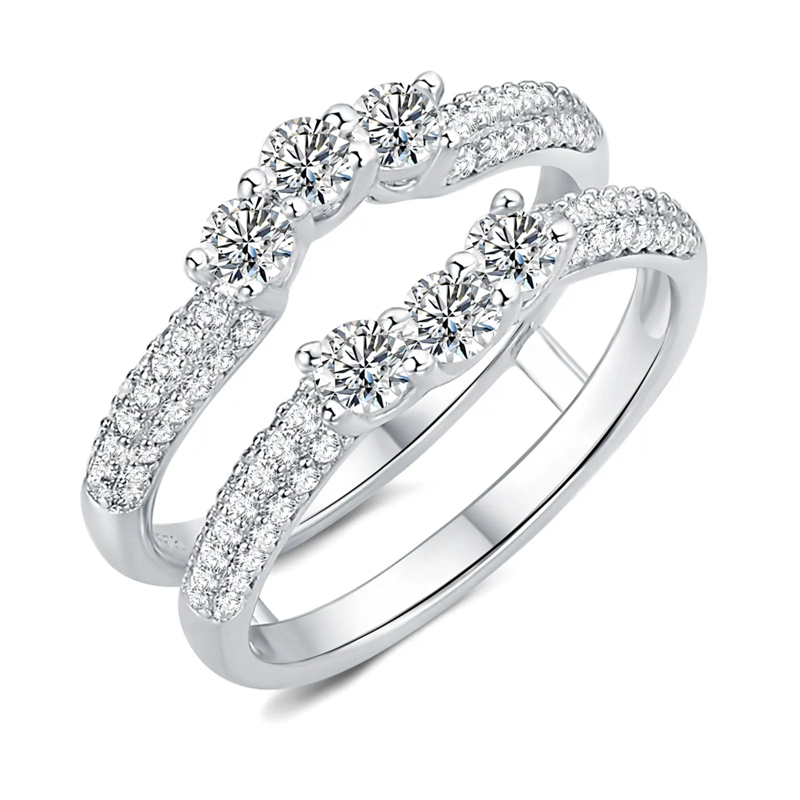 Imagem -03 - Anel de Casamento de Prata para Mulheres Senhoras Anéis Conectados Banda de Zircão Cúbico Jóias de Diamante de Luxo Enhancer Newshe-925