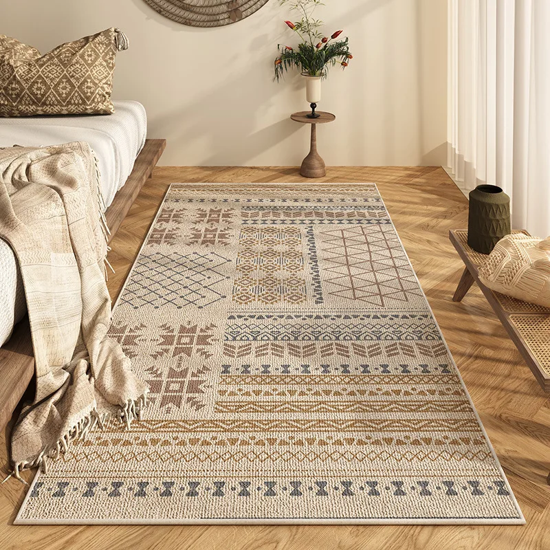 Ethnic Geometric Carpet Mat Rug Bohemian Home Decoration Non-slip Washable Neutral Tones Living Room Bedroom Floor Mat Bedroom