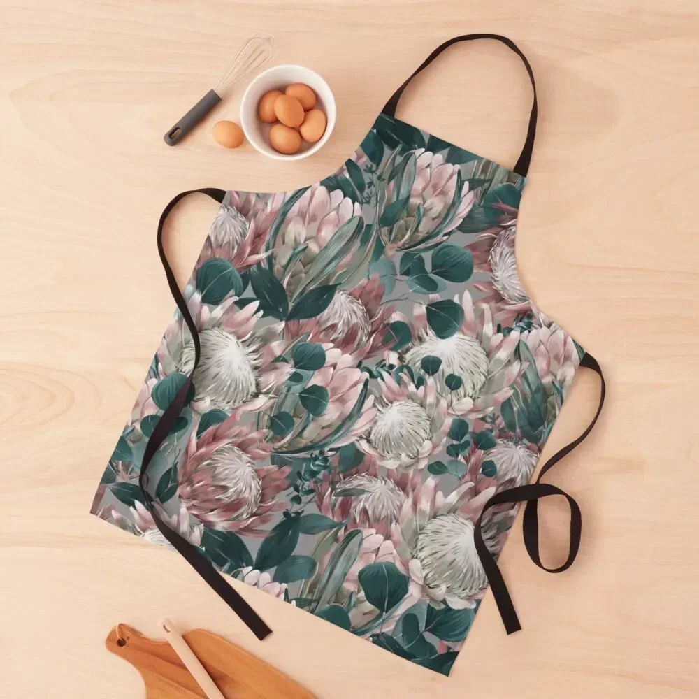

Tropical seamless pattern of protea flowers in vintage style Apron Customizable Ladies Cooking Clothes Kitchen Utensils Apron