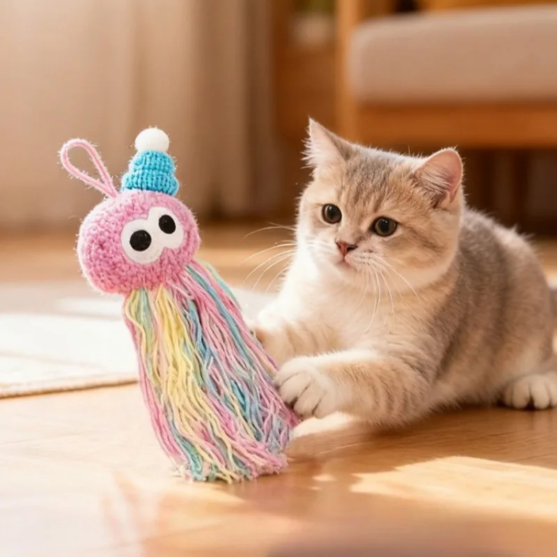 

Мяч из пряжи, игрушки для кошек с кошачьей мятой, сопутствующие, устойчивые к укусам, звуковая пищалка для щенков, игрушки-погремушки для котят, товары для домашних животных