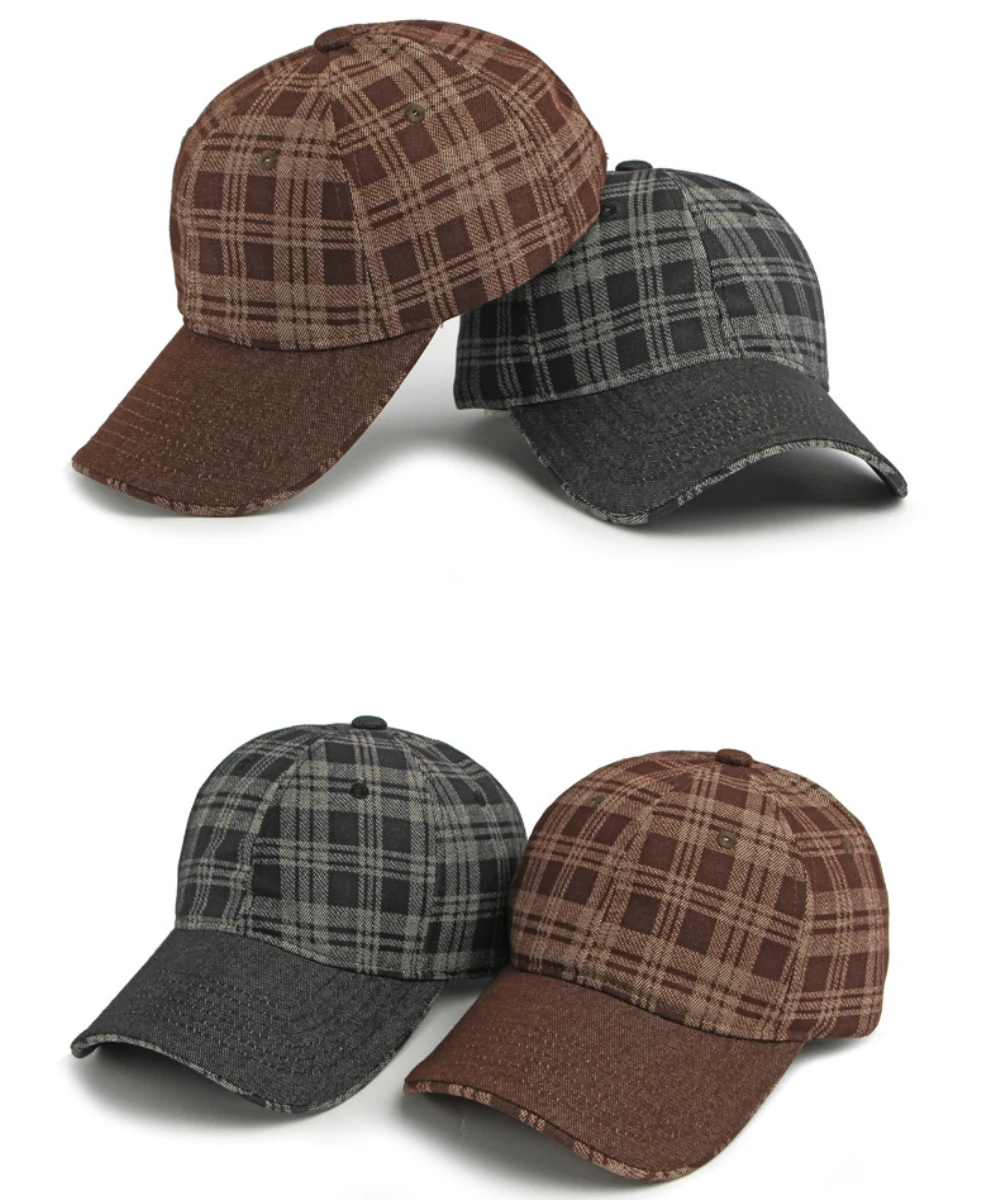 HT5084 Frühling Herbst Baseballkappen für Männer Frauen Karierte Verstellbare Snapback-Kappe Sonnenhut Unisex 6-Panel Denim Baseballmütze – Detail 4