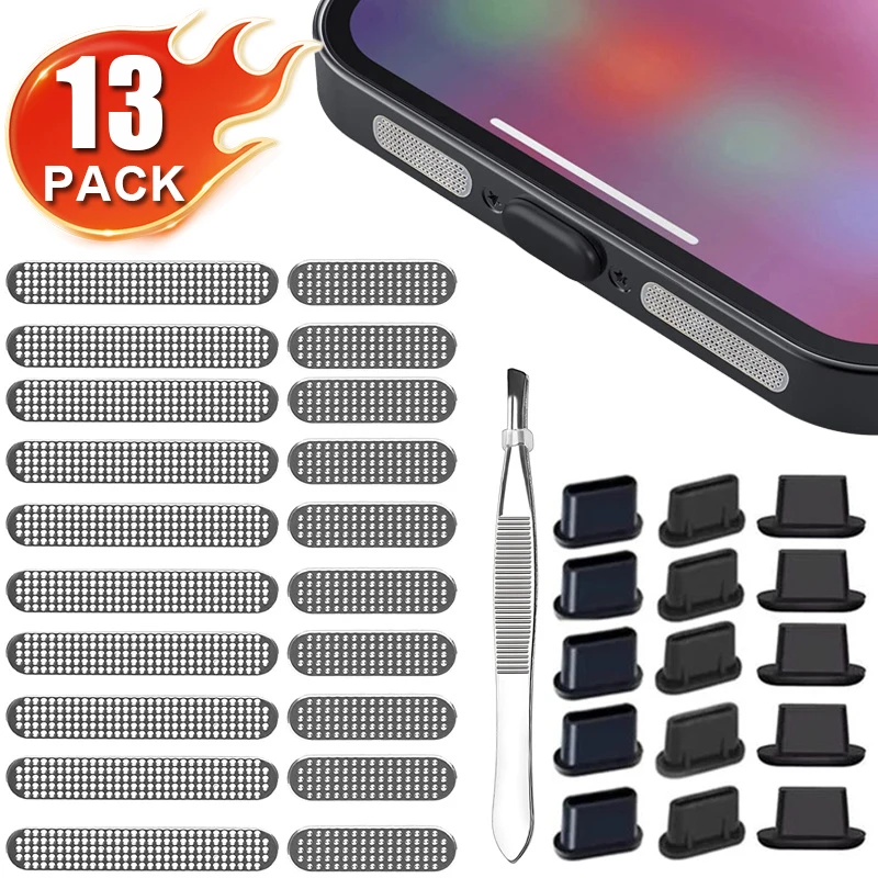 13pcs Universal Metal Mesh Anti Dust Proof Adhesive Net Cover Sticker Tweezers For iPhone Samsung Xiaomi Speaker Hole Anti-Dust