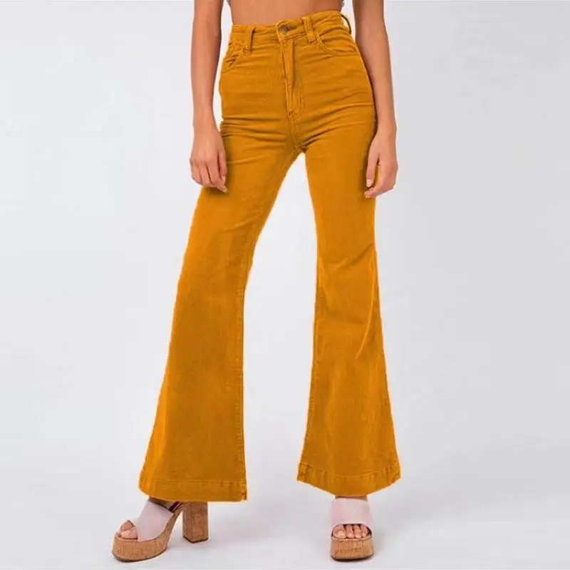 Fashionable New Corduroy Flare Pants Wide Leg Pants Women\'s Street Solid Color Casual Long Style