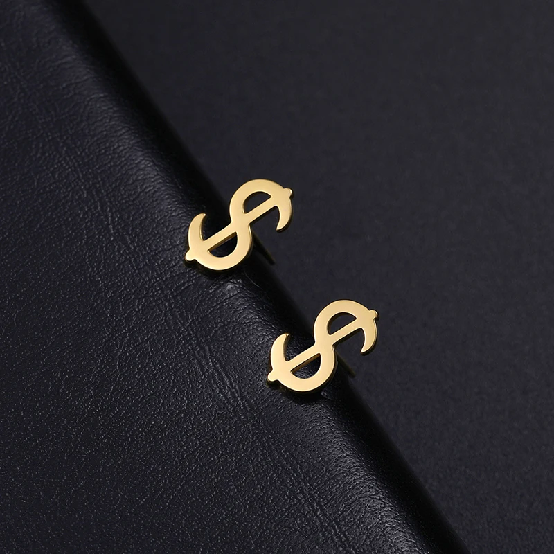 Mini Dollar Earrings for Women Stainless Steel Ear Studs Gold Color Simple Style New Fashion Birthday Party Jewelry Gifts