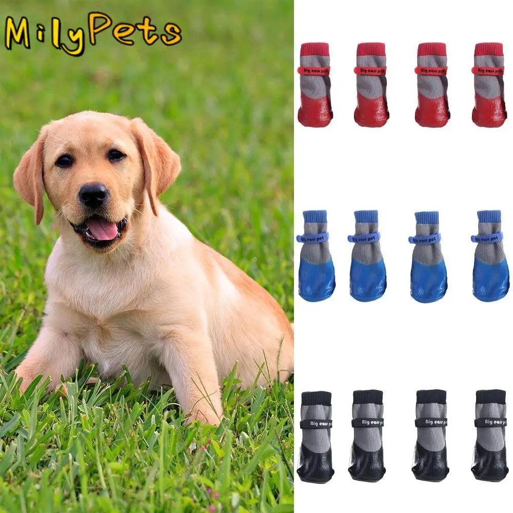 4pcs/set Soft Waterproof Puppy Socks Shoes Non-slip Warm Anti-dirt Teddy Foot Cover Wear Resistant Not Fall Off