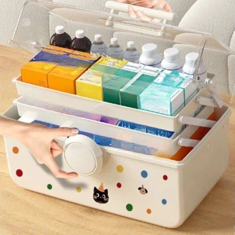 

Portable Three-layer Transparent Medicine Storage Box with Lid Large Capacity Medicine Box Desktop Multi-function Creative