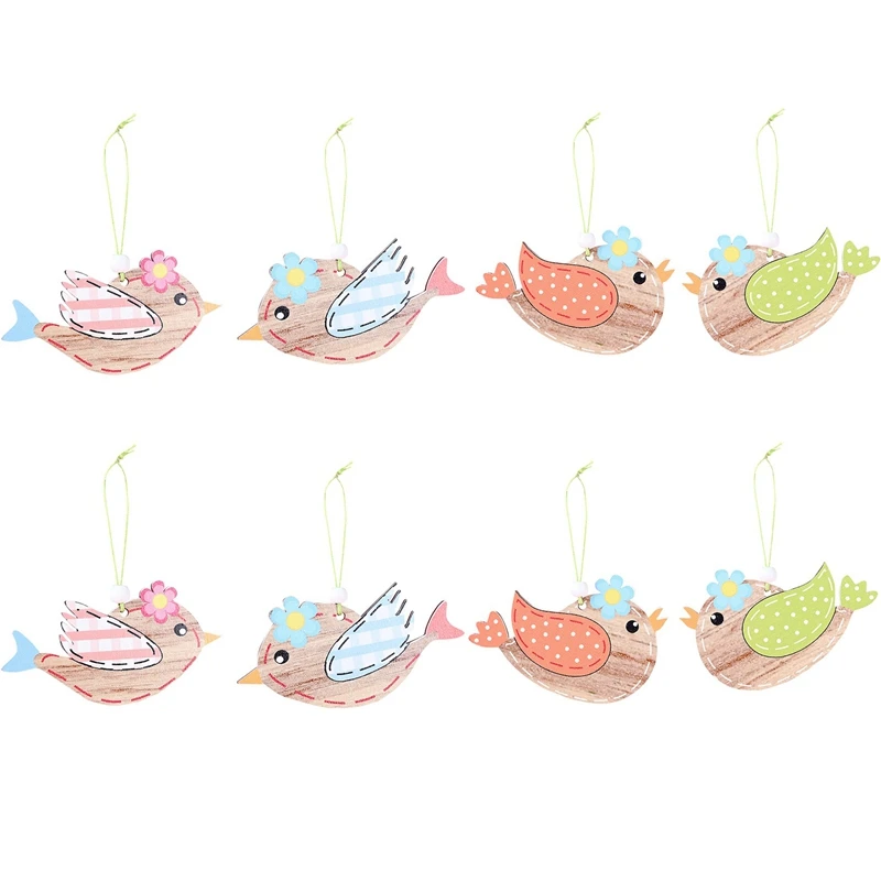 2 Pcs Wooden Easter Pendant, Little Bird Crafts Hanging Ornaments Hang Tags Pendant For Home Wall Door Decorations