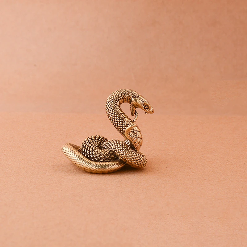 Mini serpiente de latón y cobre, figuritas de decoración de bronce antiguo para decoración Interior, adorno de escritorio, estatua en miniatura de cobre puro