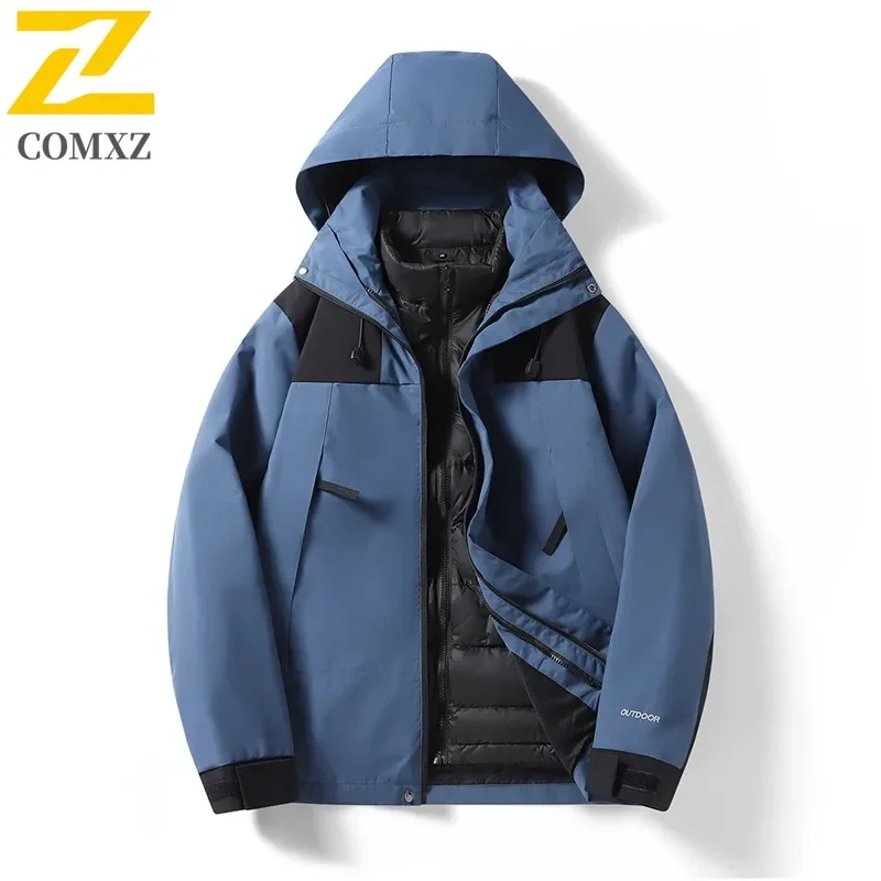 COMXZ 2025 Men Mountain Down Jacket  Waterproof Windproof Warm Insulated Detachable Hood Outerwear Outdoor Sport Quilted Jacket