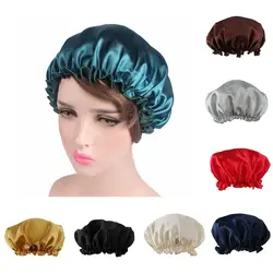 Women's Satin Silky Bonnet Premium Elastic Band Hair Loss Sleep Waterproof Shower Headwrap Chemo Hat Soild Color Nightcap