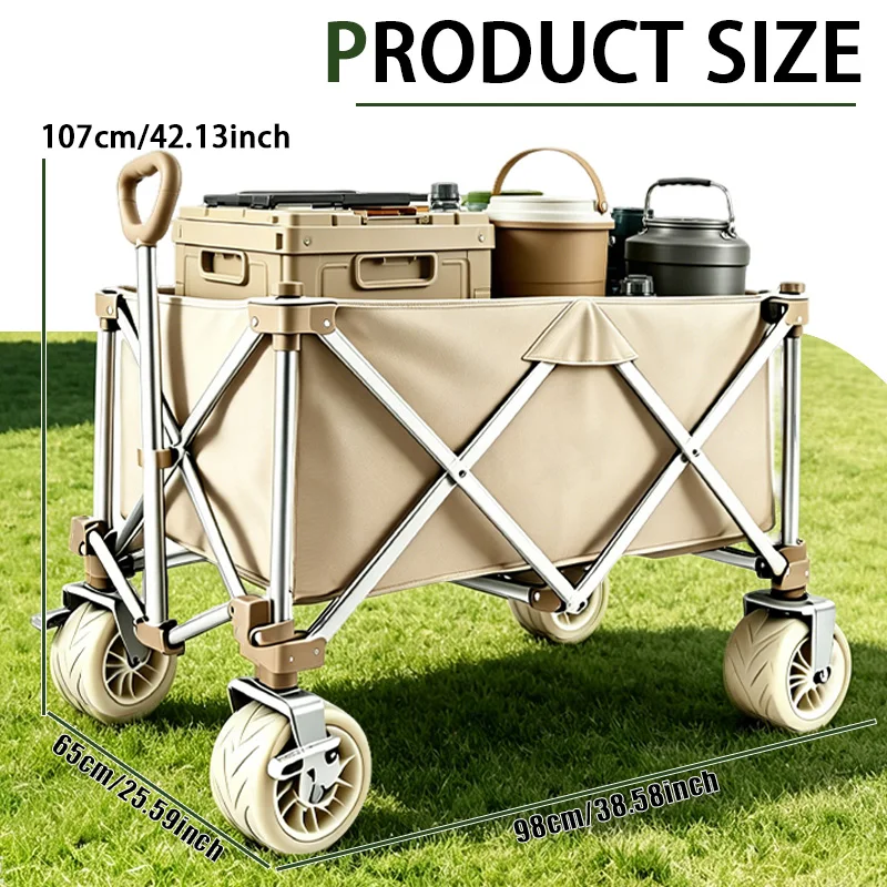 Foldable Hand Cart, Large-Capacity, Durable Camping Cart with Reinforced Metal Frame—Folding Trailer for Gardening Pots and Tools, Ideal for Shopping, Outdoor Activities, the Beach, Gardening, Fishing, Sports, and Pet Travel. No Assembly Required.