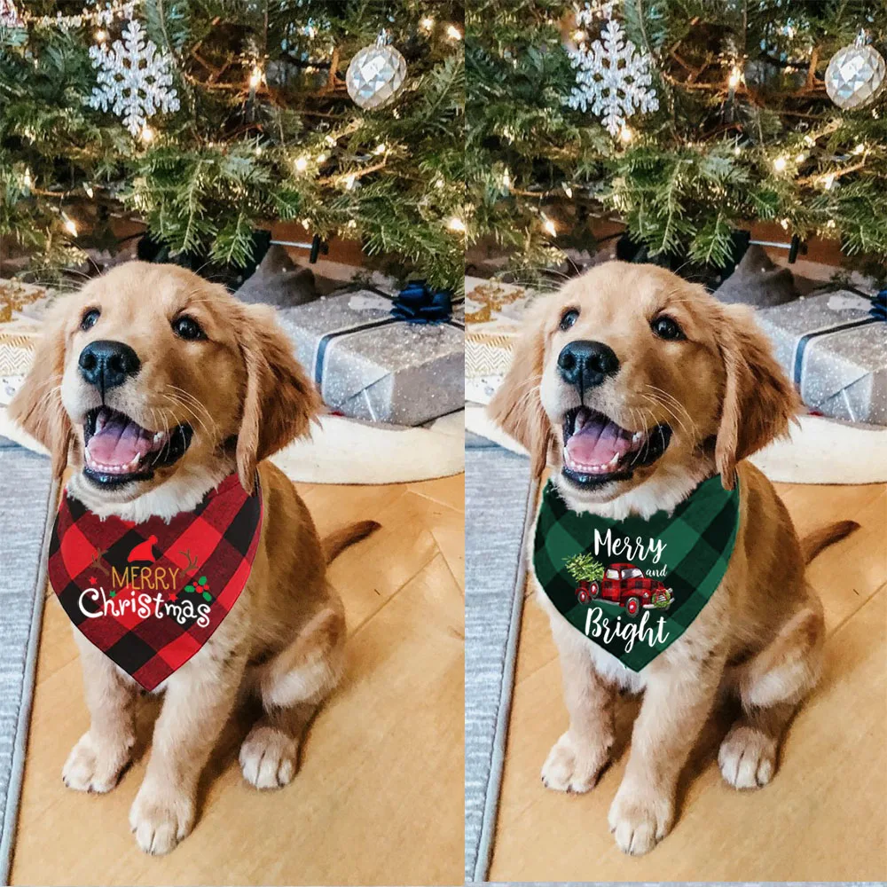 Happy And Bright Truck Printed Dog Cat Scarf Bandana Pet Bib Saliva Towel Washable Pet Accessories Christmas Decor New Year Gift