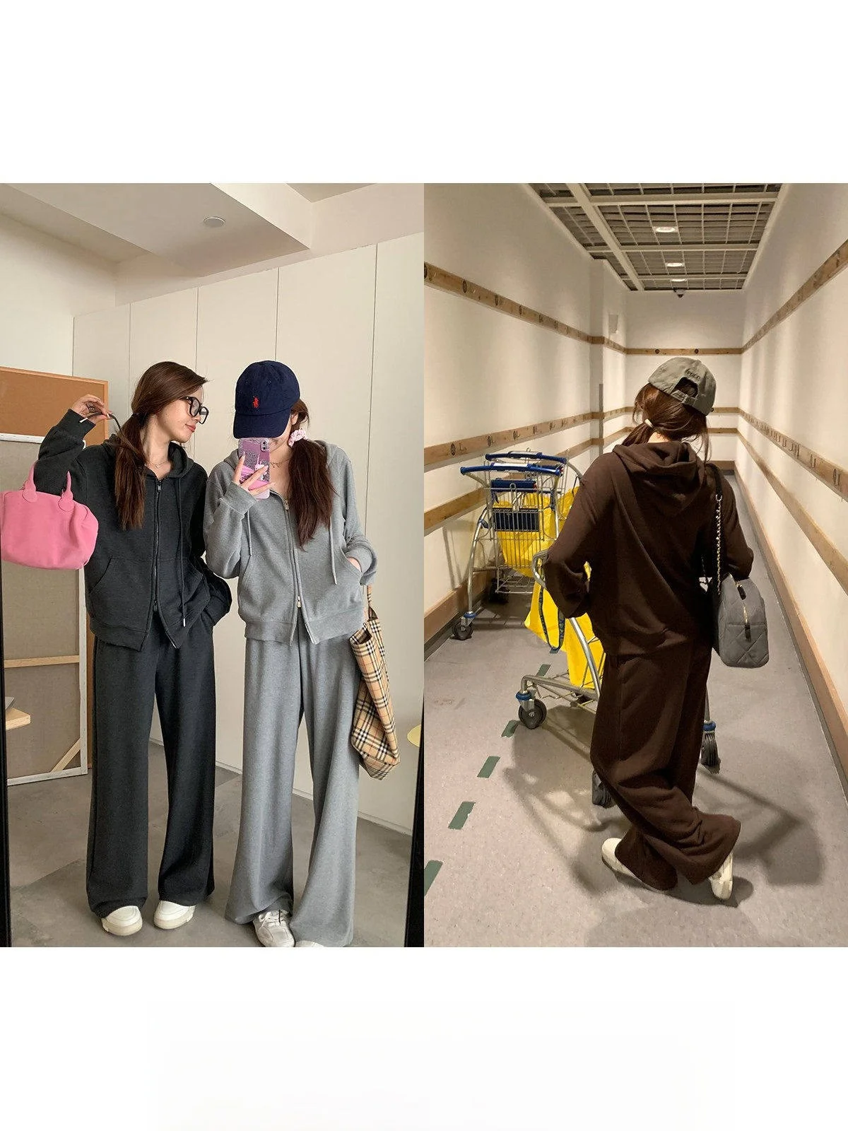 

Imxiang Women's Hoodie Jacket Drawstring Double Zipper Loose Feelings Set Long Pants Autumn Fashion Casual Two-Piece Suit