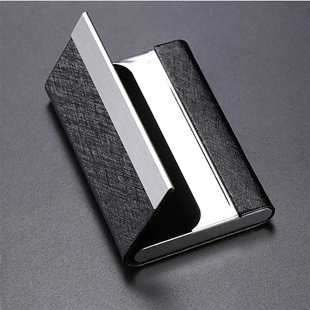 PU Leather Business Card Case Stainless Steel Magnetic Buckle Name Card Holder Card Organizer Slim Pocket ID Case Wallet