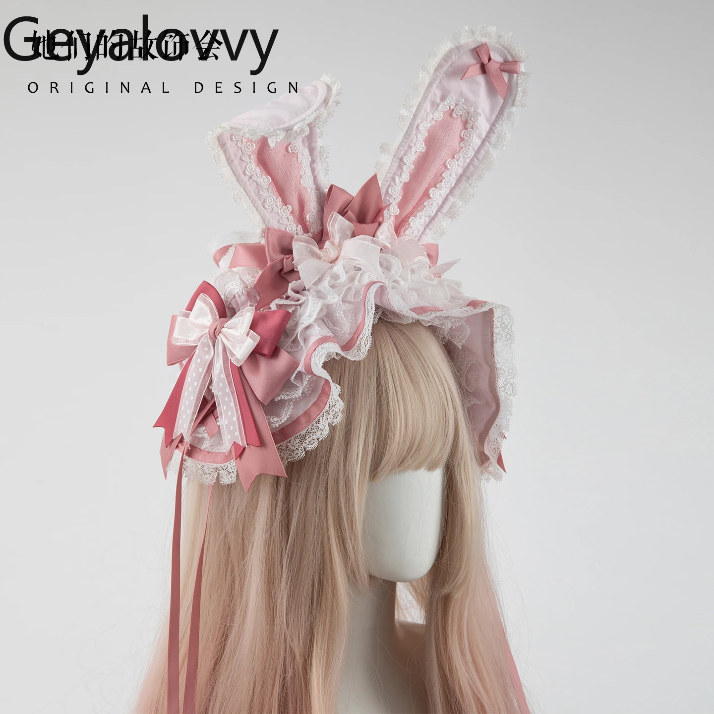 

Bowknot Headwear Women Handmade Lolita Style Original Vintage Bunny Ear Headband KC Bonnet BNT Cosplay Accessories for Girls