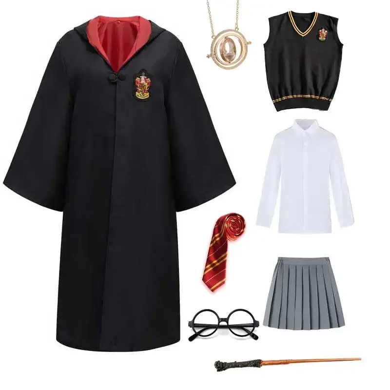 Children Men Women Wizard House Robe Cloak Cosplay Magic School Uniform Sweater Wand Master Pastor Granger Halloween Costume