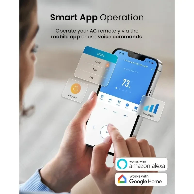 Pendingin udara portabel 4 in 1 untuk ruangan, pendingin udara pintar dengan kipas, Dehumidifier, pendingin Unit AC portabel Wifi