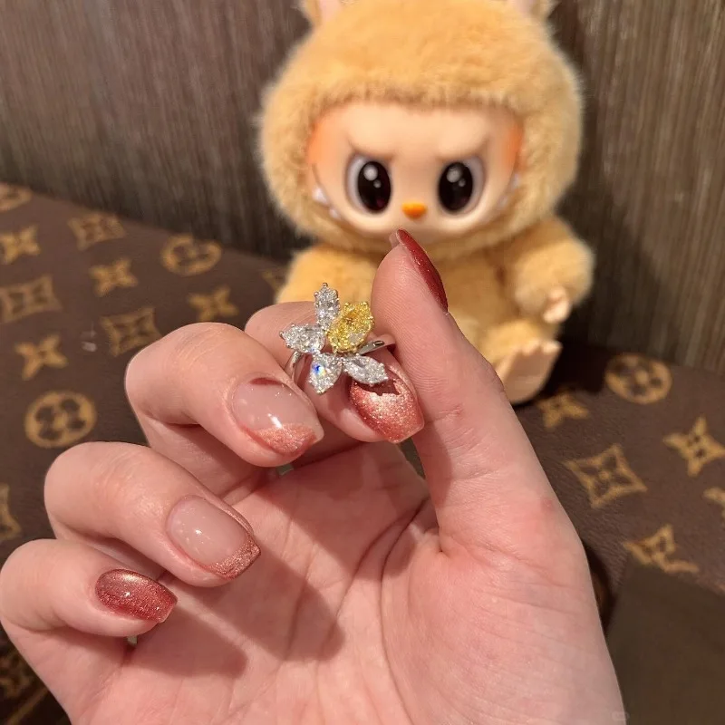 خاتم نسائي أنيق وبسيط على شكل قطرة ماء من الزركون الأصفر والأصفر، قطعة واحدة من الشعر