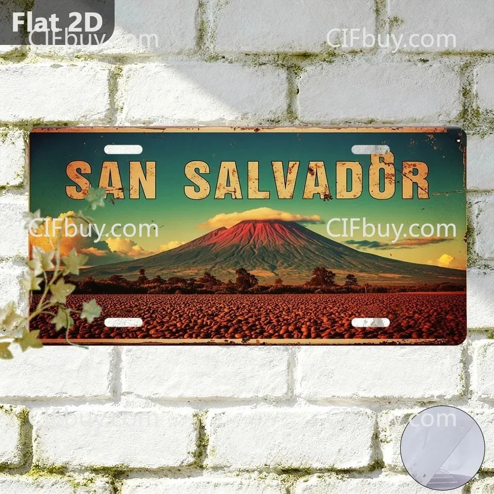 San Salvador Volcano City Custom Metal Plaque 12x5.9Inch, Travel Souvenir Wall Ornament for Cafe Garage Garden Home Decor (Decor
