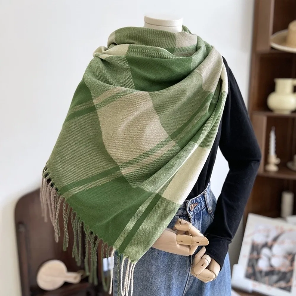 

Fashion Windproof Plaid Scarf Thick Keep Warm Imitation Cashmere Shawl Tassel Long Shawl Wrap Autumn Winter