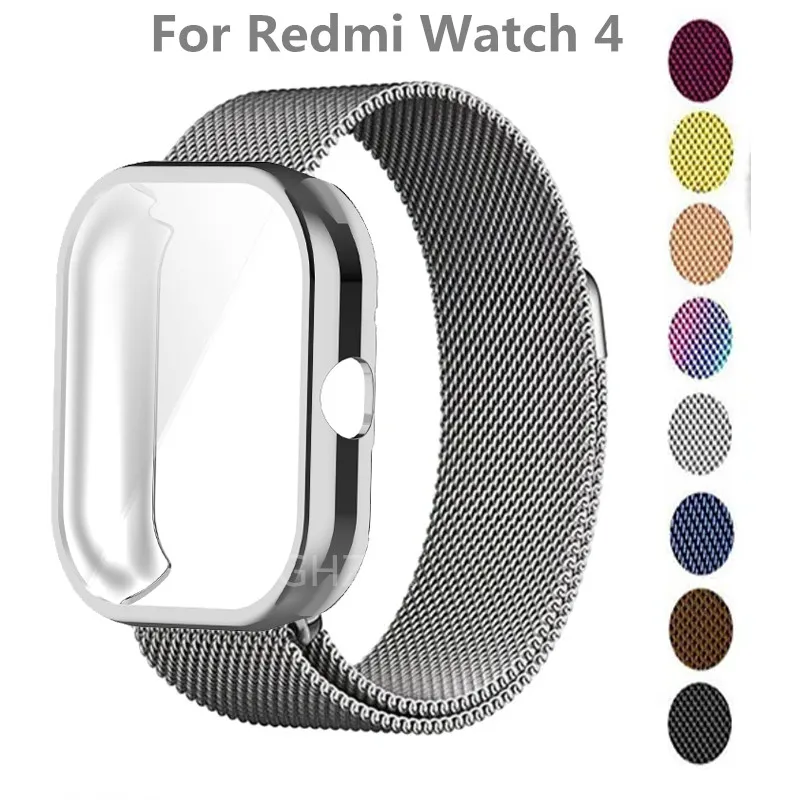 Metal Strap For Xiaomi Redmi Watch 4 With TPU Case Screen Protector Soft Film Replacement Milanese Magnetic Loop Watchband