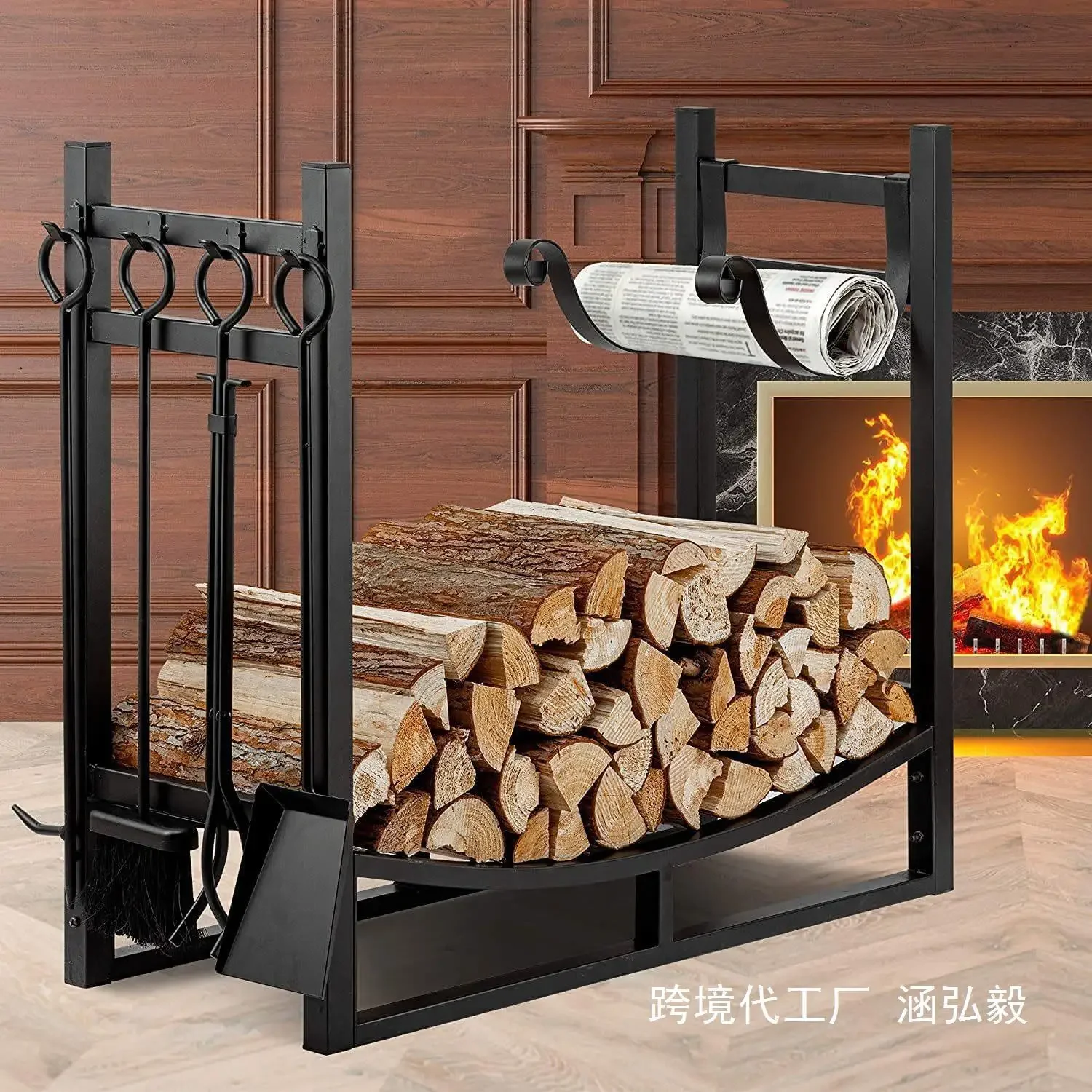 Carbon steel Nordic heavy-duty fireplace firewood rack, removable indoor and outdoor firewood storage rack