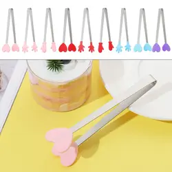 Creative Silicone Stainless Steel Mini Snack Food Tongs Non-slip Handles BBQ Bread Ice Cube Clip Kitchen Accessories