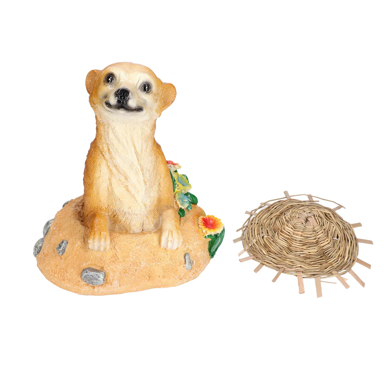 

Straw Hat Meerkat Ornaments Meerkats Garden Statue Flower Pot Decoration Resin Crafts For Lawn Gardens Yard Decor