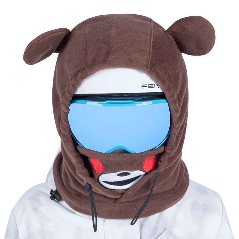 Winter Ski Sports Helmet Head Protection Headgear Face Scarf Mask Warm Cute Animal Unisex Lover Skiing Neck Gaiter Hat