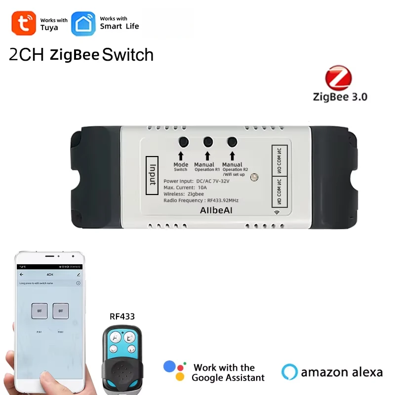 Zigbee Tuya Smart 2CH Switch Module,DC 12V 24V 32V 2 Channel Relay for SmartThing,2MQTT Gateway Bridge Hub RF433 Control