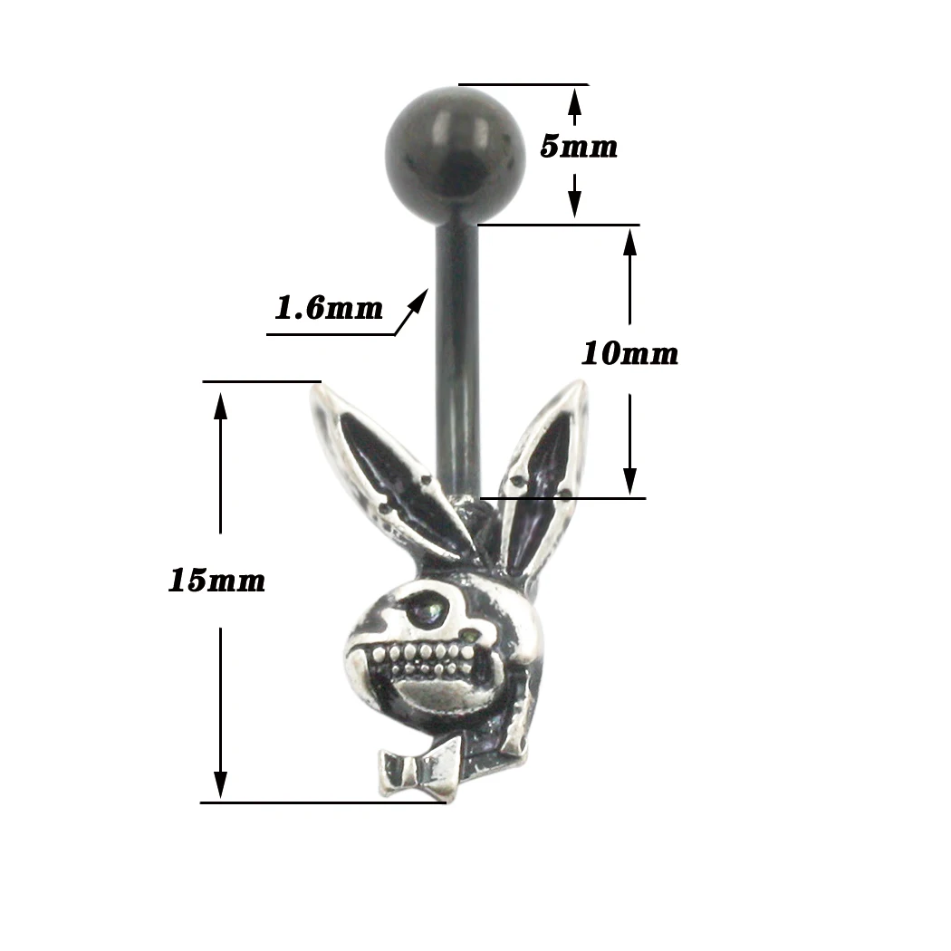 JHJT 14G Rabbit Belly Button Ring 316L Surgical Stainless Steel Navel Ring Belly Piercing Body Jewelry for Women