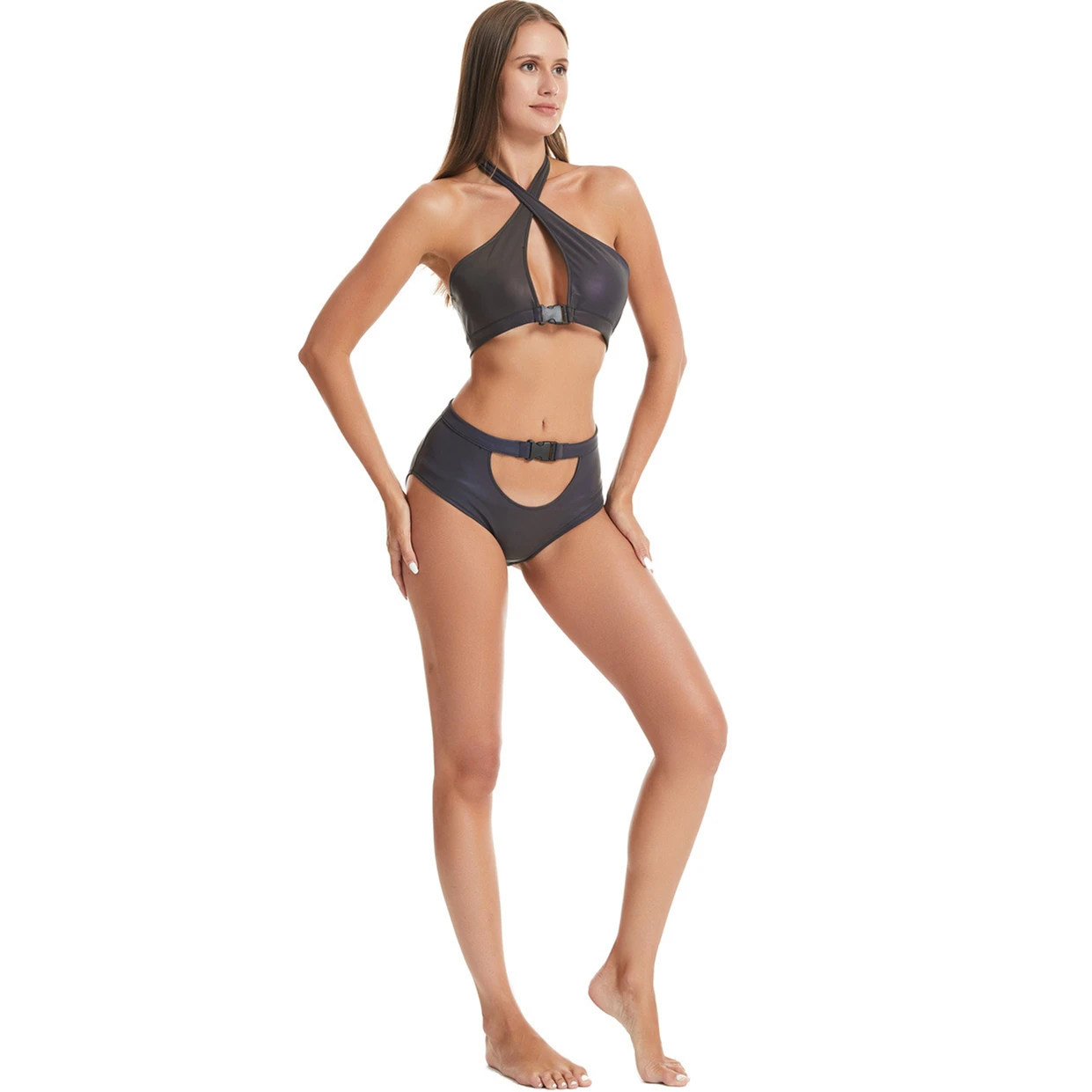 Reflective Sexy Women Bikinis Set 2 Piece Suit Sexy Halter Top & Triangle Fit Tight Swimsuit for Rave Festival Summer Party