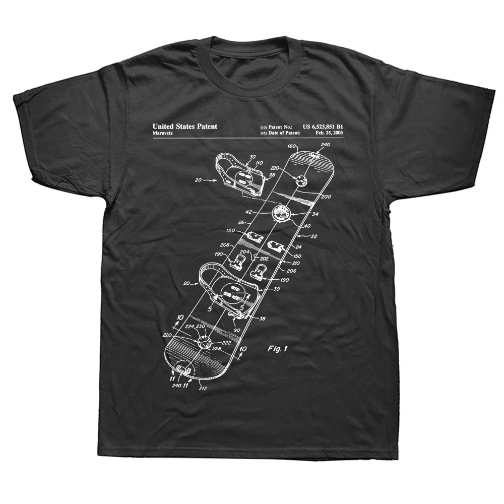 Snowboard Patent Art Blueprint Classic T Shirt Graphic Cotton Streetwear Short Sleeve Birthday Summer Informal heavyweight