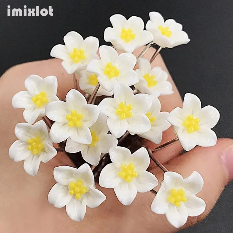 20Pcs Fashion Lily Flower Hair Pins Clips Bride Headpiece U Shaped Flowe Hairpin Wedding Hair Accessories Party Jewelry Gift