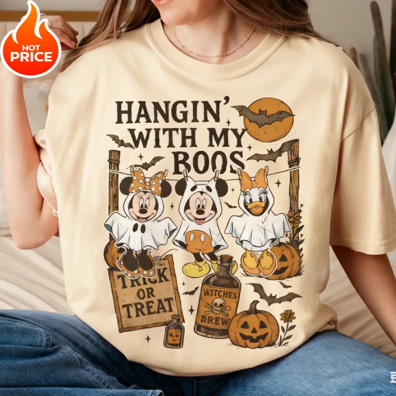 Disney Halloween Mickey Mouse Boy Girl Summer T-Shirt Family Parent-Child Wear Oversized Casual Loose Men Women Short Sleeve Tee