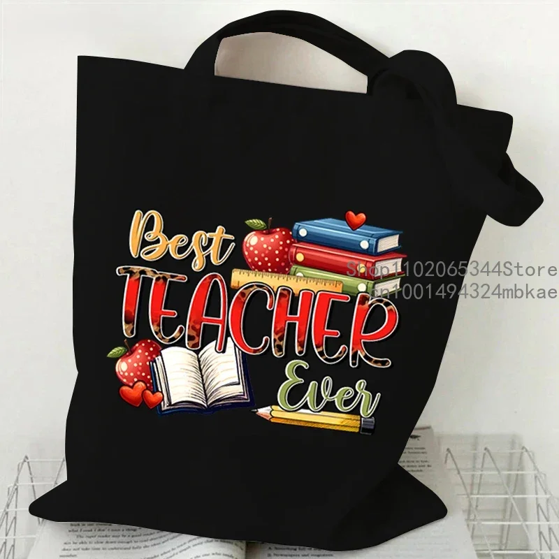 Teach Love Inspire Borse con stampa per donna Libri Apple Matita Grafica Tote Bag Moda Insegnante Regalo Borse a tracolla da spiaggia da viaggio