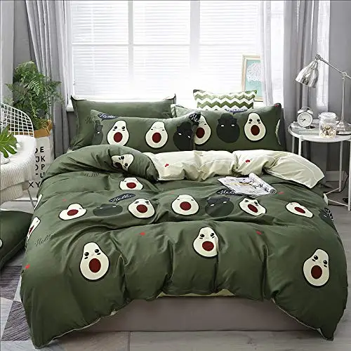 Avocado Comforter Cover Queen Boys Girls Cute Cartoon Tropical Fruits Printed Bedding Set Duvet Cover for Teens Kids Soft 3pcs