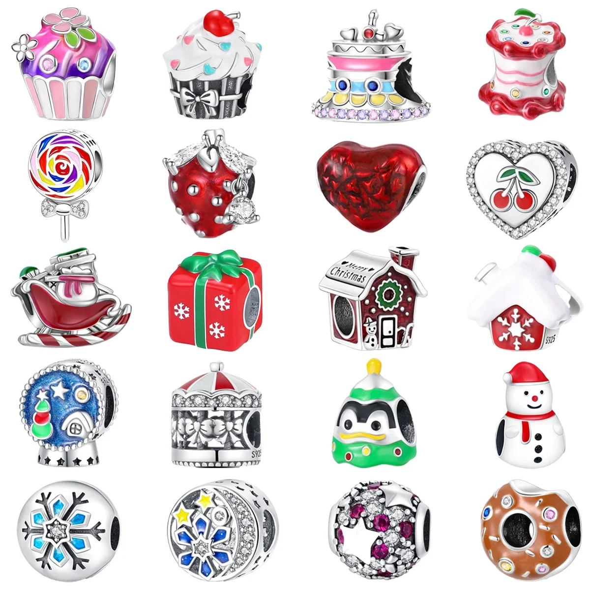 

Original 925 Sterling Silver Christmas Sleigh Snowflake House Penguin Cake Bead Charms for Pandora Bracelet Women Jewellery Gift