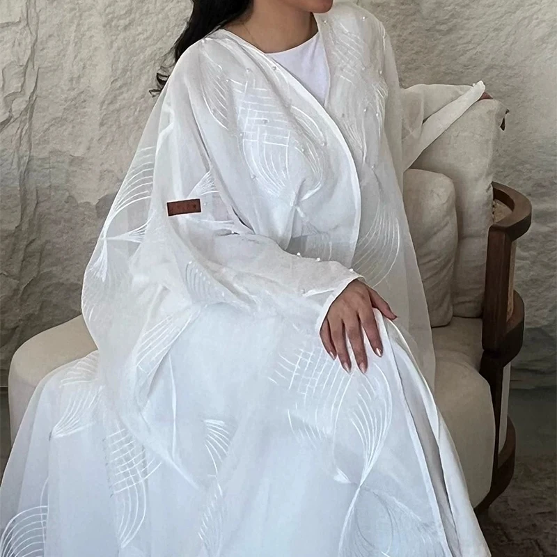 

Spring Summer New Vacation Outfits Muslim New Solid Color Dress With Cardigans Sets Casual Loose Women's Commute Two Piece Sets