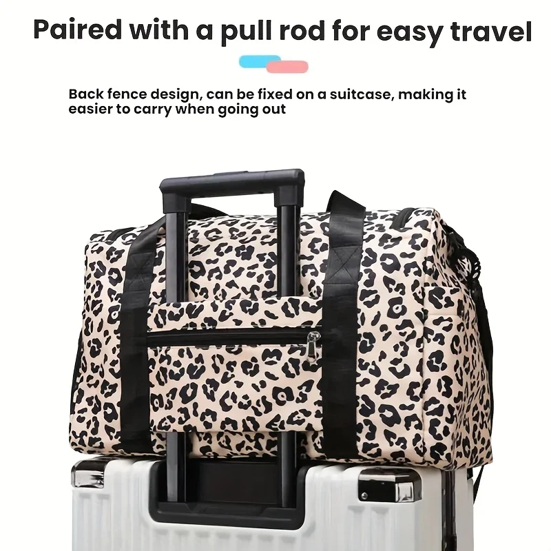 Large-Capacity Leopard Print Travel Duffel Bag – Features Multiple Compartments, a Dedicated Shoe Compartment, and a Spacious Design Suitable for Overnight Trips or Carry-On Use. A Durable Nylon Casual Sports/Gym Bag for Women—Ideal for the Gym, Travel, a - view 6