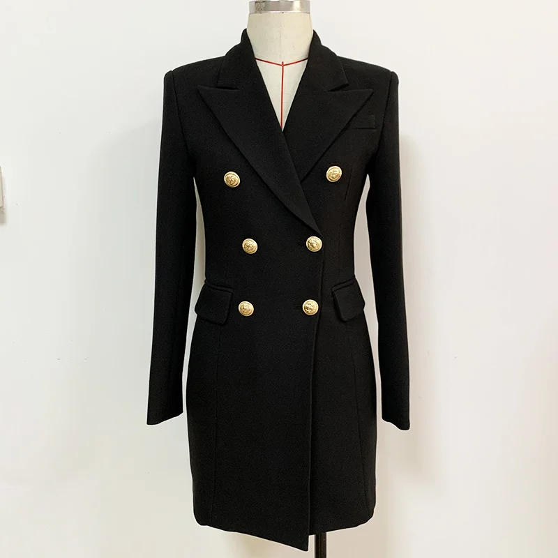 

HIGH STREET New Fashion 2023 Designer Stylish Women's Long Sleeve Notched Collar Lion Buttons Double Breasted Blazer Dress